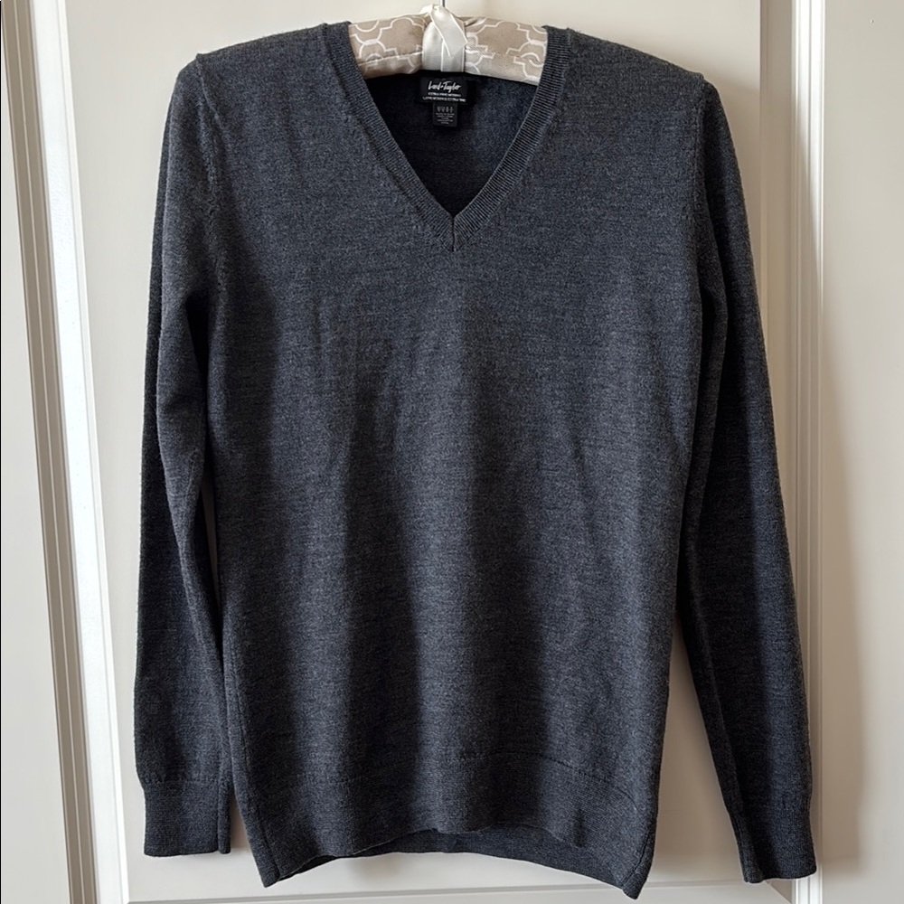 Charcoal V-Neck Extra Fine Merino Wool Sweater